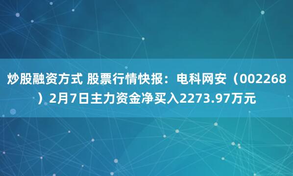 炒股融资方式 股票行情快报：电科网安（002268）2月7日主力资金净买入2273.97万元