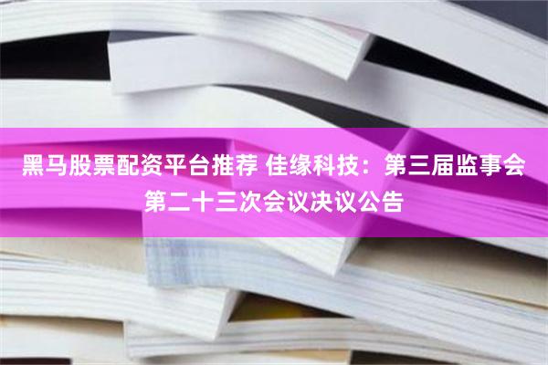 黑马股票配资平台推荐 佳缘科技：第三届监事会第二十三次会议决议公告